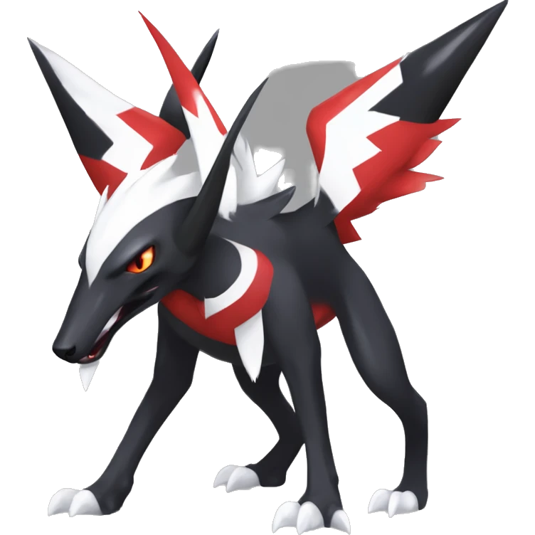 Black Cool Edgy Absol-Houndoom-Garchomp-Luxray Fakémon Digimon with Red and white Edgy markings, full body, outlined emoji