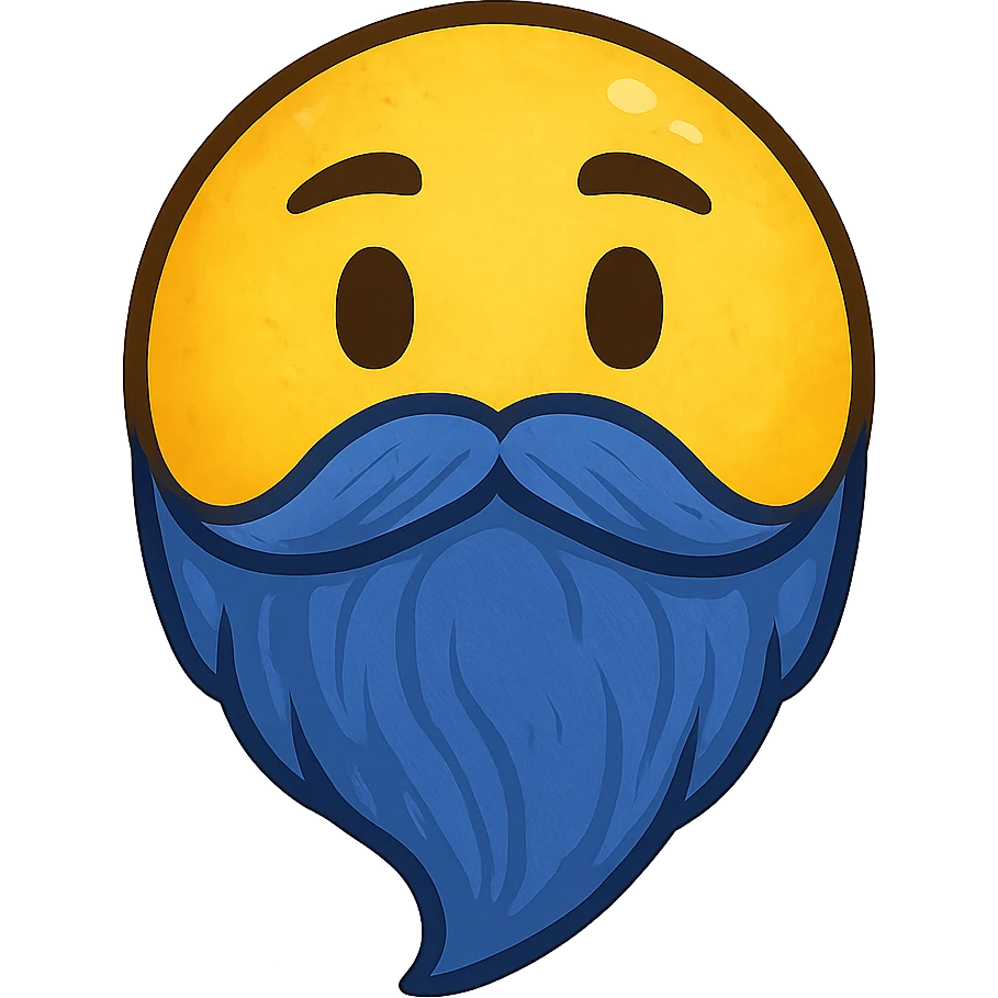 yellow face with blue wizard beard emoji, digital illustration emoji