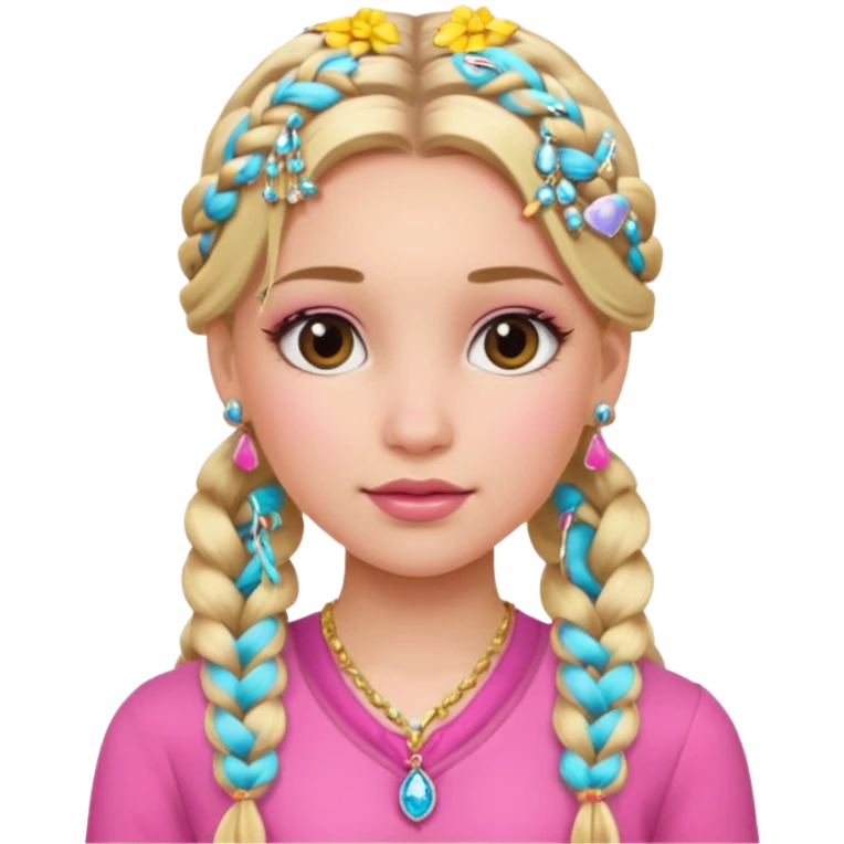 fancy blonde hair girl with braids pink outfit makeup and jewellery emoji