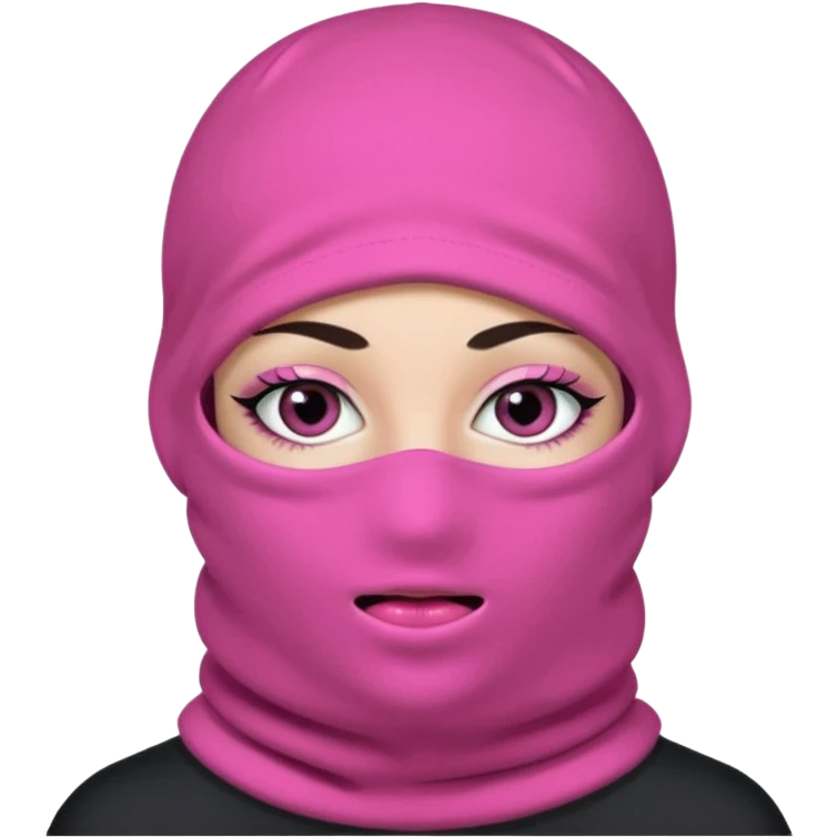 baggy stylish 3 hole balaclava pink in colour with girly eyes showing through the eye holes of the balaclava with beautiful eyelashes on  emoji