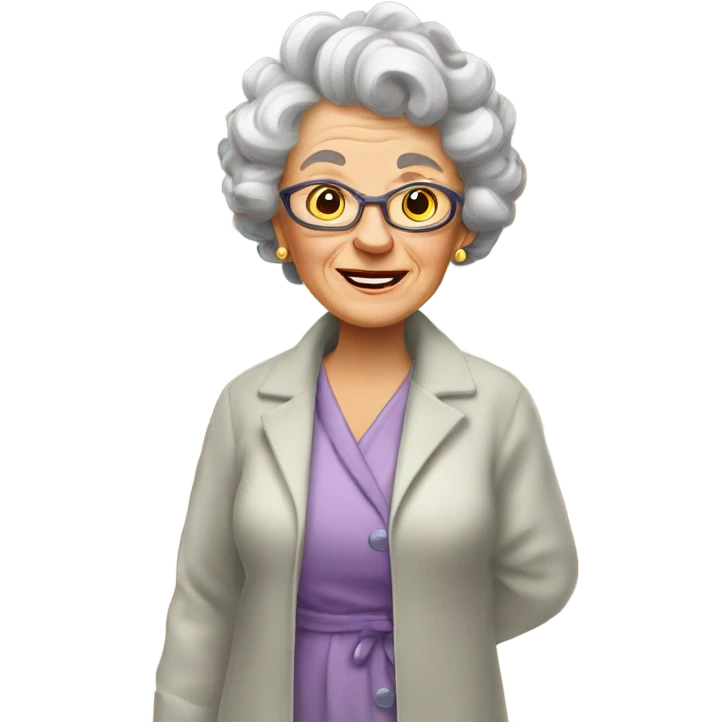 “An elderly woman with curlers in her hair, wearing a housecoat, standing in a cozy home setting.” emoji