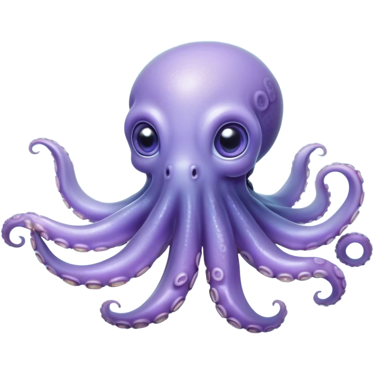Cinematic Noble Baby Octopus Portrait Emoji, Poised and graceful, with a soft, rounded, slightly translucent body in a dreamy light blue-purple hue, large, glistening eyes full of quiet intelligence and mystery, delicate, flowing tentacles curling gently, Simplified yet sophisticated features, highly detailed, glowing with a soft, ethereal oceanic radiance, high shine, elegant and serene, stylized with an air of deep-sea wonder, focused and tranquil, soft glowing outline, capturing the essence of an otherworldly, intelligent little cephalopod, floating effortlessly in the gentle ocean currents! emoji