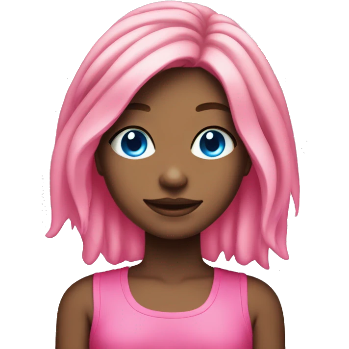 Tan girl with long neon pink hair, blue eyes emoji
