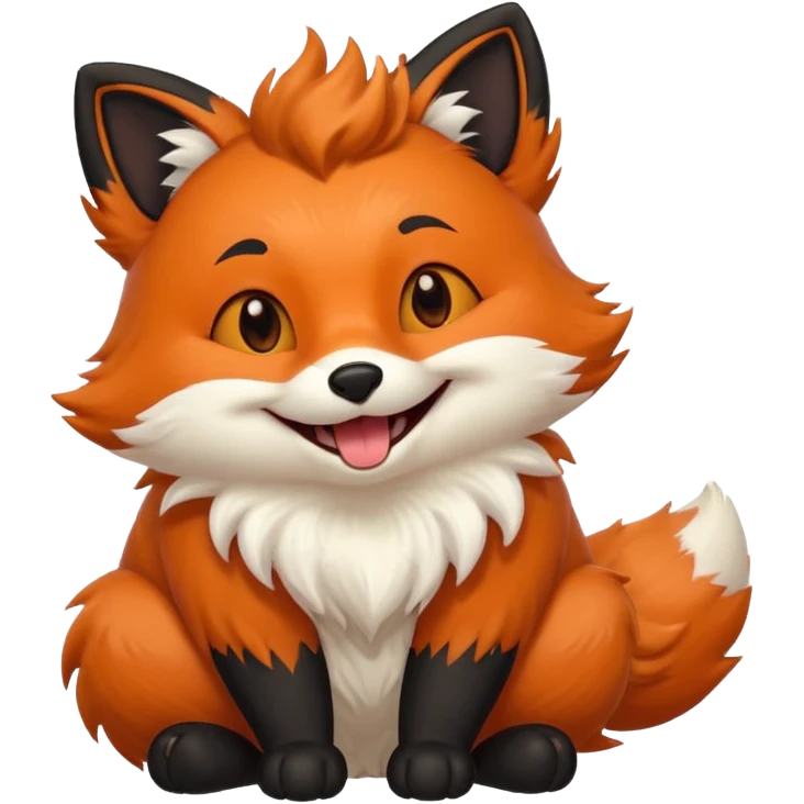 Floofy the Creampuff fox blackish away laughing, chubby. Black paws orange color emoji