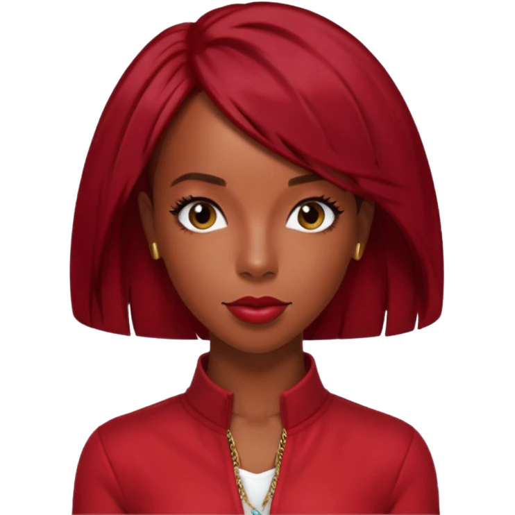 Kelly Rowland from Destiny's Child with dark red hair, red outfit emoji