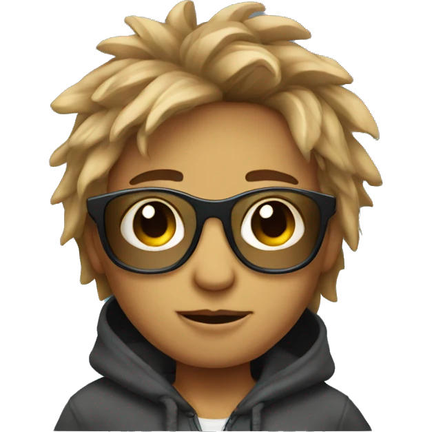 a boy avatar wearing a hoodie and a sunglases with messy hairs emoji