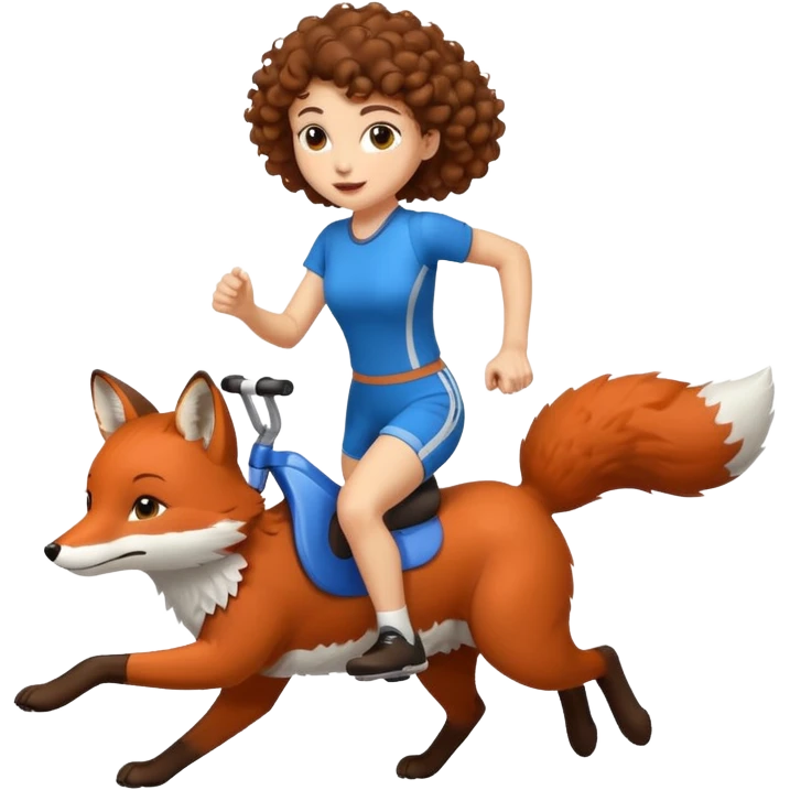 cute woman short tight curly brown hair riding running fox emoji
