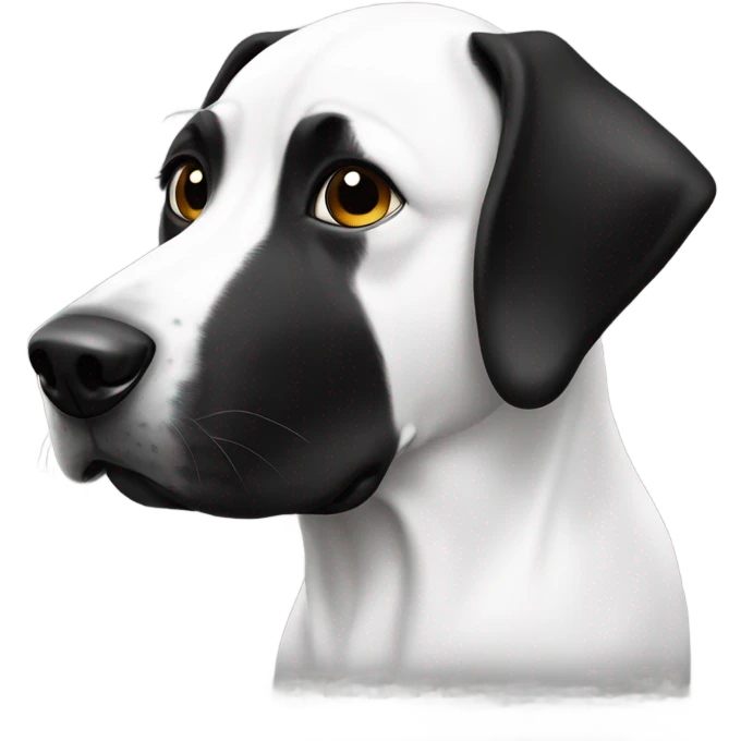 Black and white dog head  left eye black around rest white  emoji