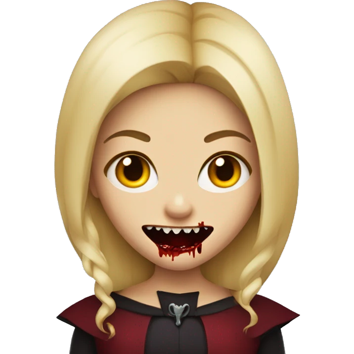 blonde girl with vampire teeth and blood in the mouth emoji