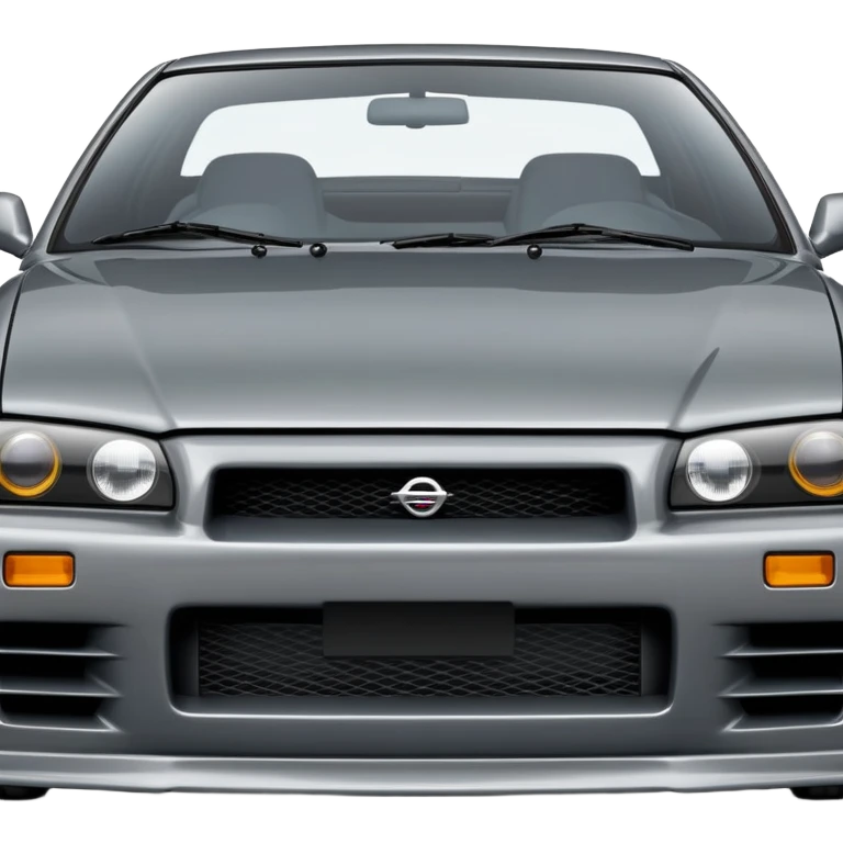 Nissan R32 Skyline GTR car in gunmetal gray, emoji style, front view, detailed, no text emoji