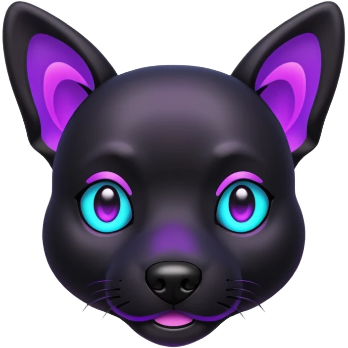 futuristic glowing black dog emoji, neon cyan eyes, purple #8B5CF6 highlights, tech minimal style, dark background emoji