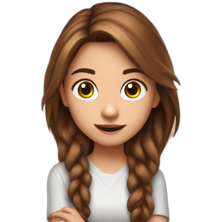 girl with the long brown hair is playing in the mobile game on the phone emoji