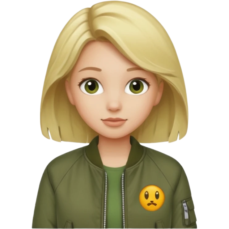 a blonde girl wearing a khaki green bomber jacket emoji