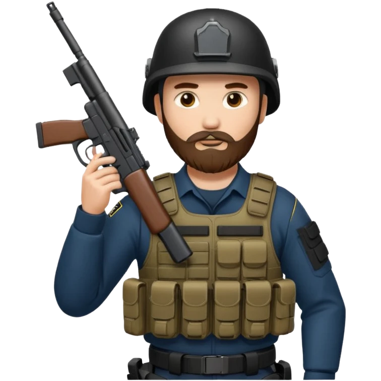 SWAT member with white skin and brown beard and gun emoji