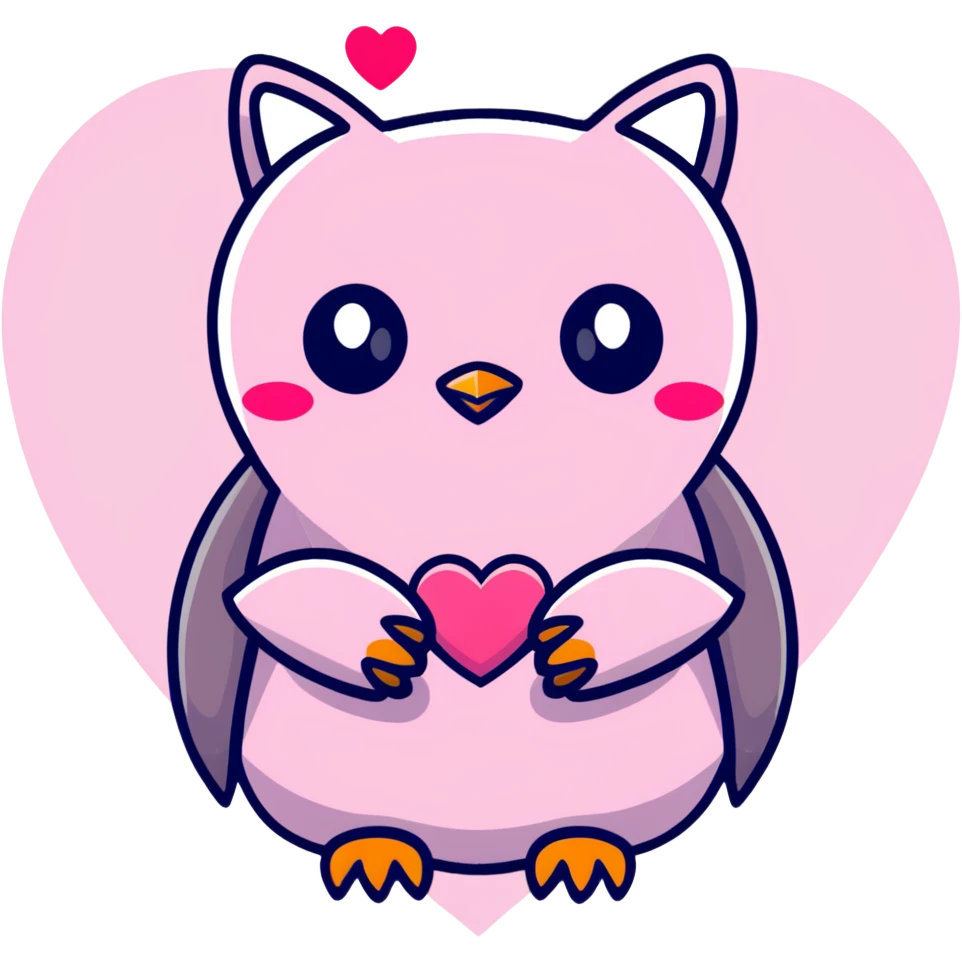 a pink owl in love with a bear, heart eyes, romantic emoji