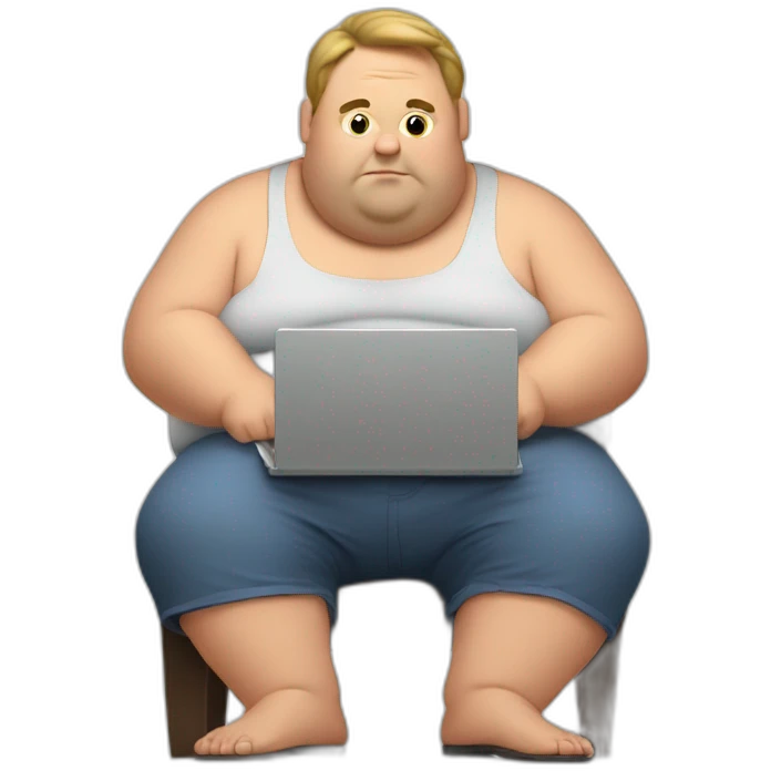 very fat guy working in a small laptop emoji