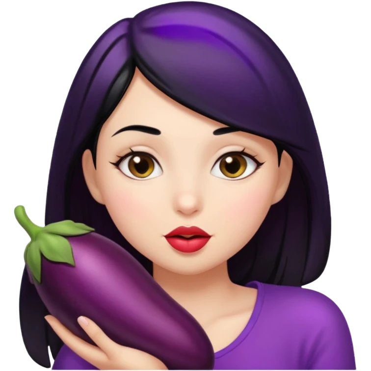 Girl with black hair kissing eggplant emoji