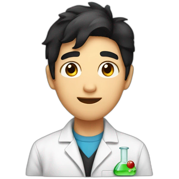 chemistry boy with black hair and his instumants on his hand emoji