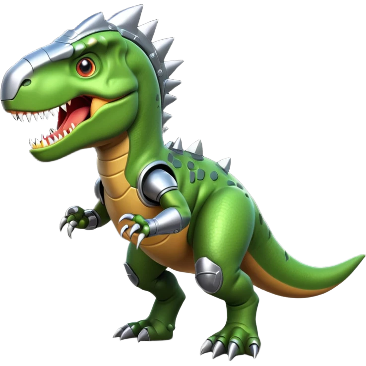 fierce rocket-propelled dinosaur, armored T-rex, rocket thrusters, intense eyes, dynamic action pose, 3D cartoon, mobile game icon style, clean background, no text, no watermark
 emoji