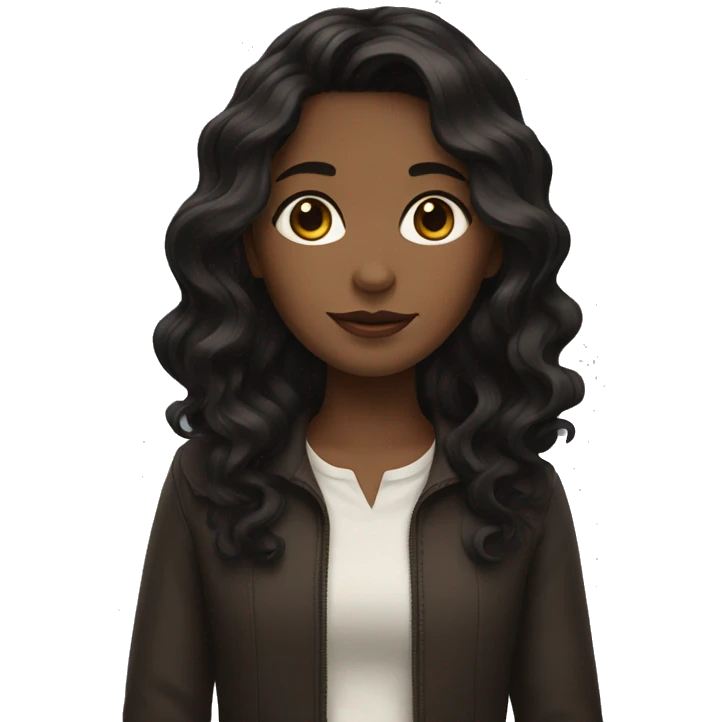 A girl with a wavy dark brown hair and her eyes are black emoji