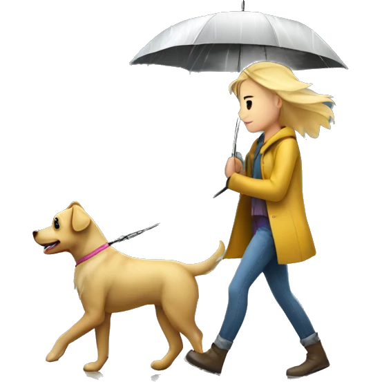 Blonde girl walking dog under the rain emoji