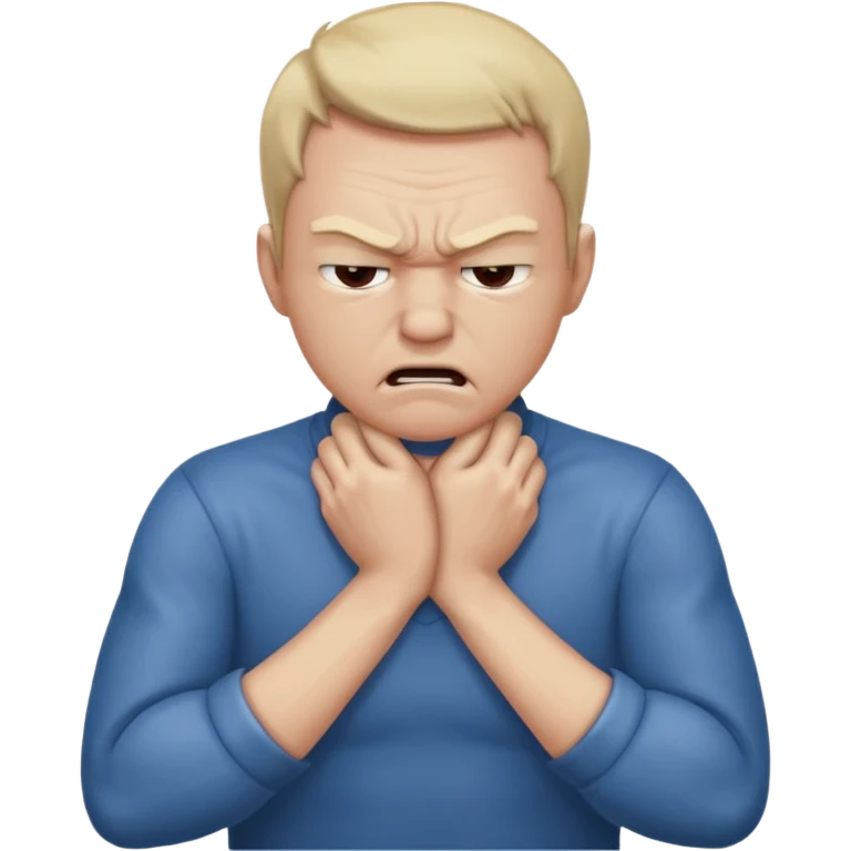 Grabbing throat with hands and looking angry with arms crossed and under chin, grabbing neck emoji