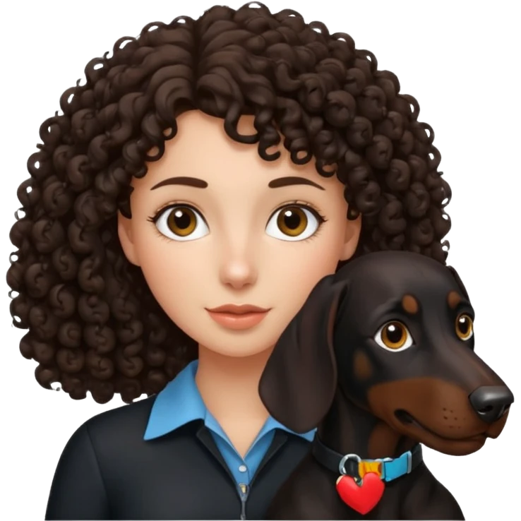Curly haired brunette girl with black Doberman  emoji
