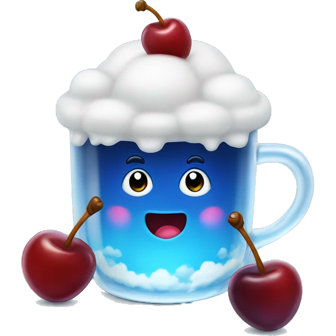 Blue sky jelly with a cherry on top and clouds in a class cup emoji