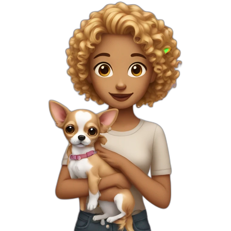 Curly girl with Chihuahua emoji