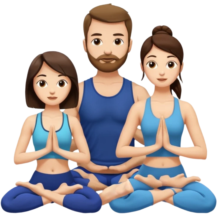 scottish man with stubble, brunette woman doing yoga emoji