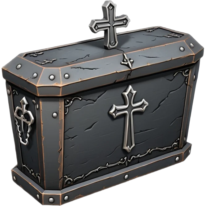 Small iron coffin with engraved cross, dark gothic emoji