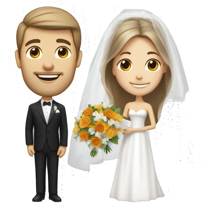 White brown hair bride and white brown hair groom emoji