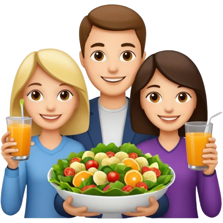 family holding salad and orange juice emoji