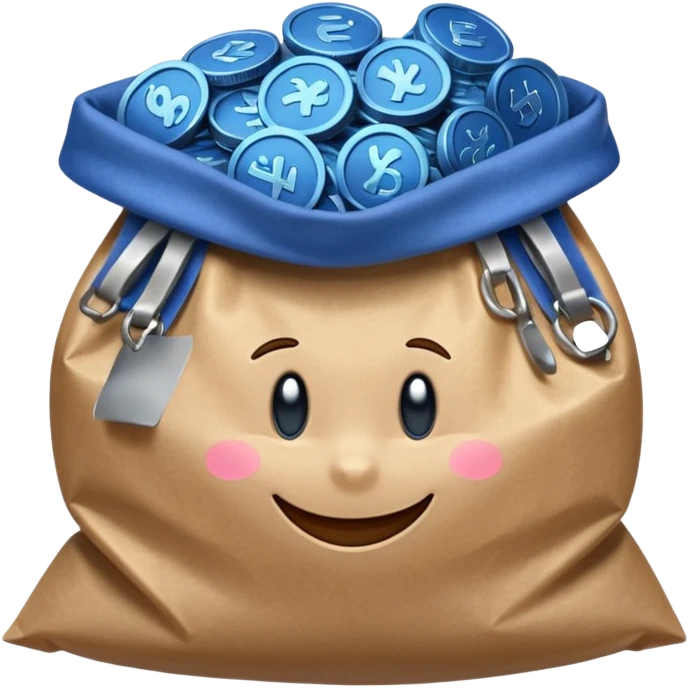 blue coins inside a brown bag  emoji