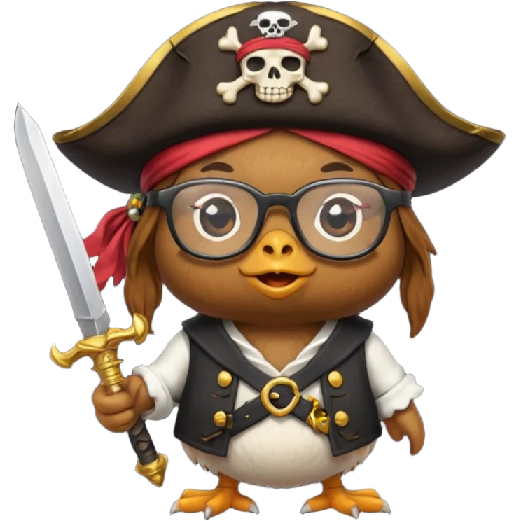 chick animal with glasses, pirate emoji