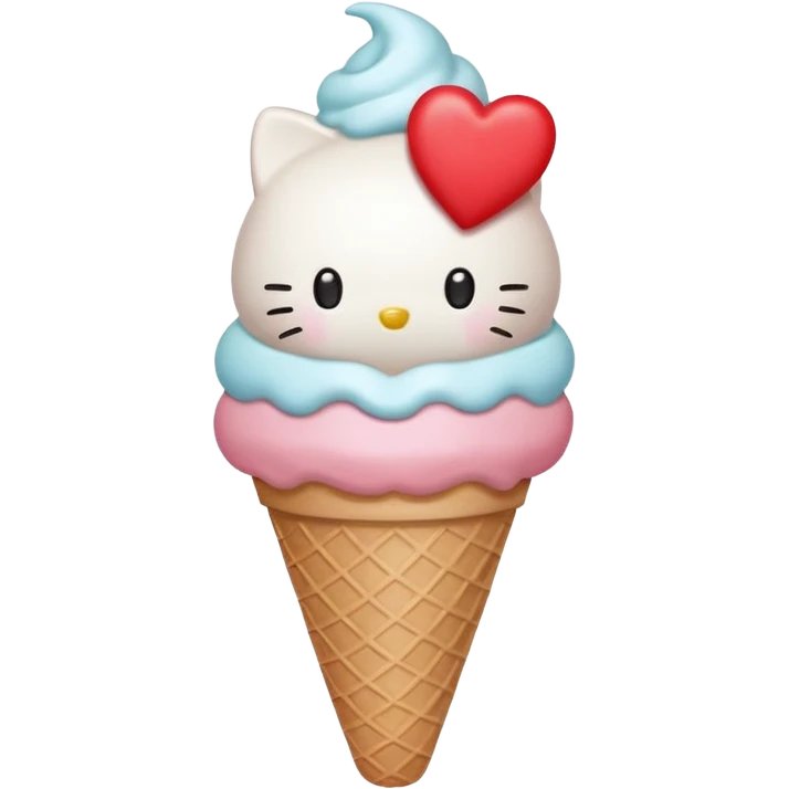 Hello Kitty inspired ice cream cone, holding a tiny heart emoji
