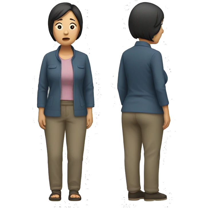 middle aged asian woman sad standing full body emoji
