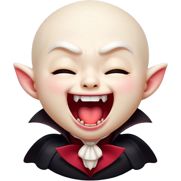 Cinematic Cute Yawning Vampire Portrait Emoji, with a small, rounded, charming pale face accented with tiny playful fangs and droopy, half-closed eyes, head tilted in an adorable wide yawn, dressed in miniature elegant dark attire with a hint of crimson, simplified yet irresistibly endearing, highly detailed with a soft, mysterious glow and gentle outline that captures the cute, drowsy side of an immortal! emoji