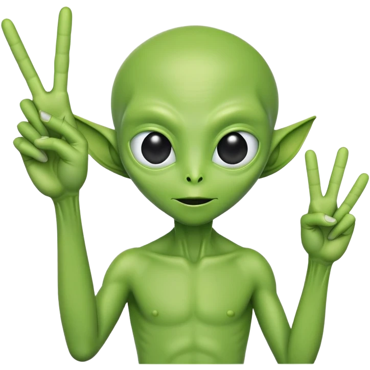 green alien holding peace sign up emoji