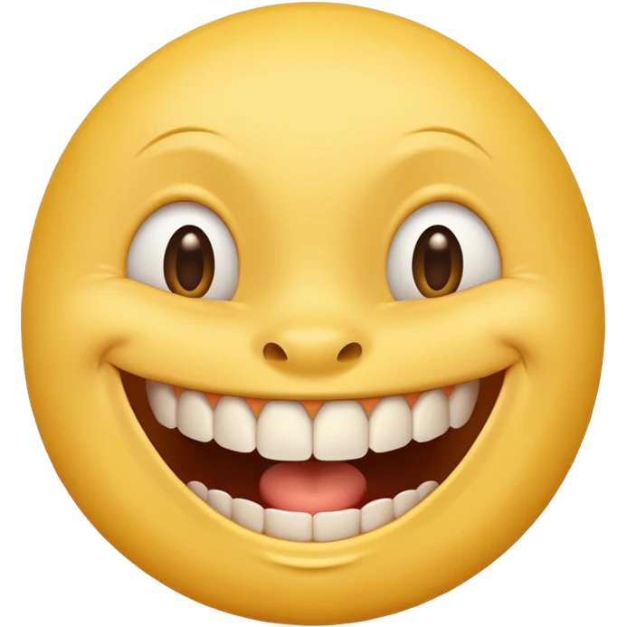 a smiling yellow face with very big teeth like the trivago guy emoji