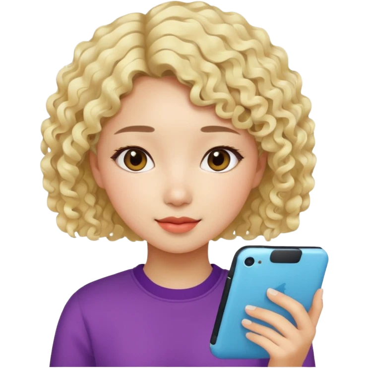 Asian girl, modern, short curly light blonde hair, loves colors, graphic designer emoji