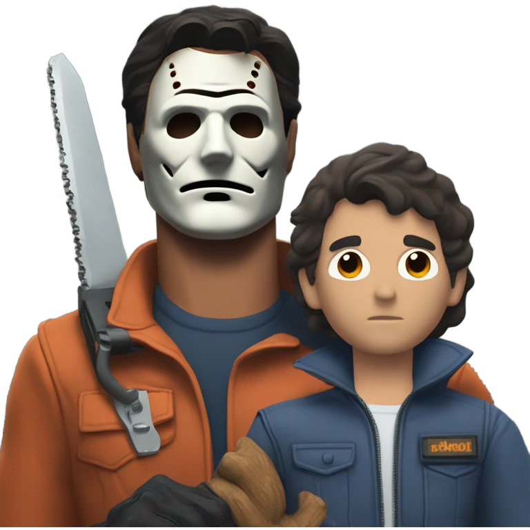 Ash Williams holding Michael Myers ￼ emoji