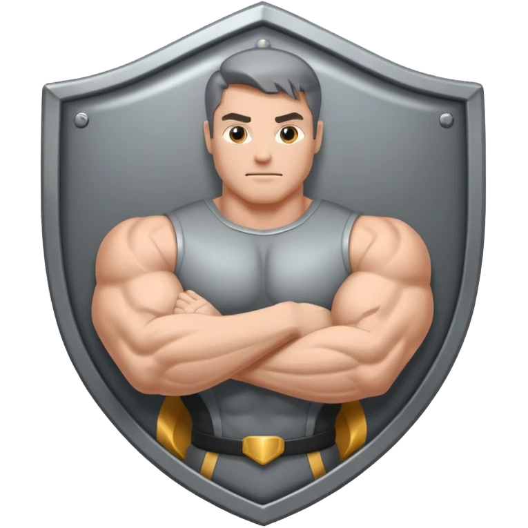 Steel gray shield with muscle bicep icon emoji