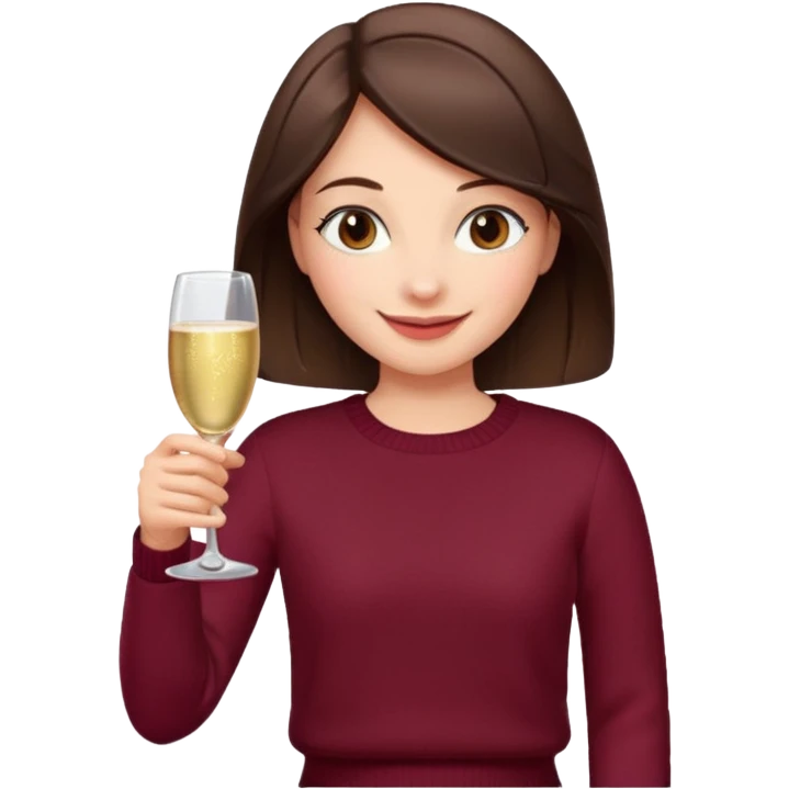 Brunette  with her back turned in burgundy sweater with glass of champagne in her hand  emoji