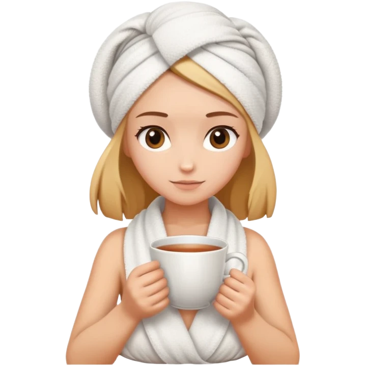 girl hair wrapped in towel holding tea with hands emoji