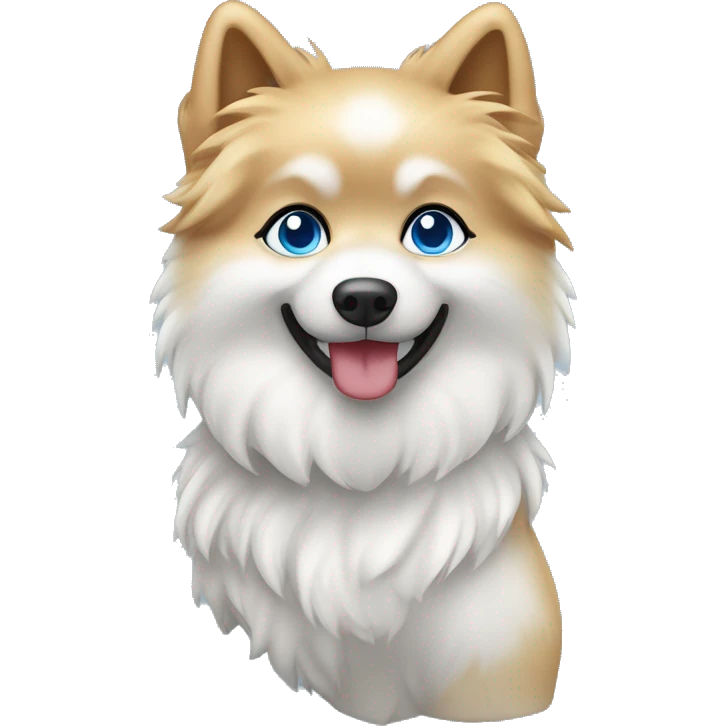 Weißer spitz auf dem Arm von Mädchen mit blonden Haaren und blauen Augen emoji