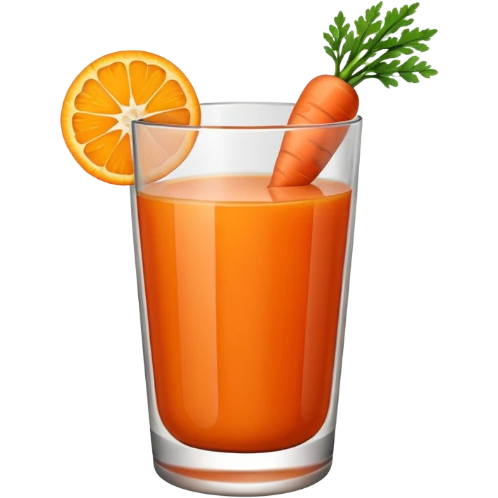 a glass of carrot juice with a carrot slice garnish, simple, clear emoji