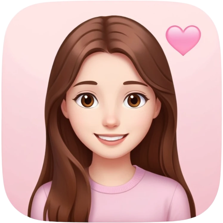 Girl with long brown hair talking to her long-distance boyfriend on video call, smiling sweetly elegant cute delicate lightpink aura  emoji