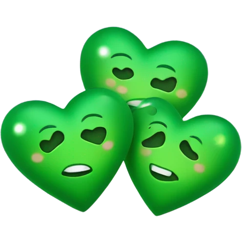 Three small green hearts with sparkles and stars emoji