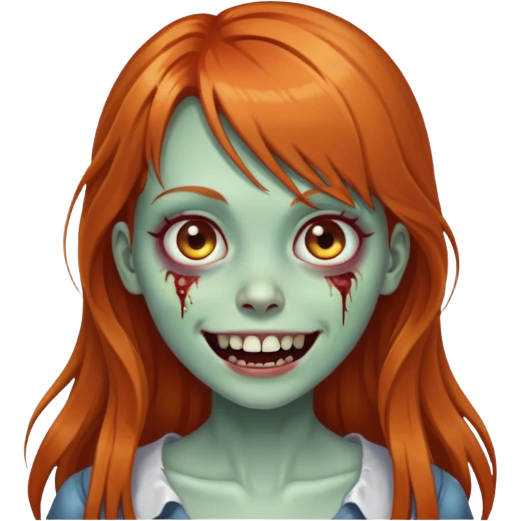 zombie girl with long ginger hair and bangs, smiling emoji